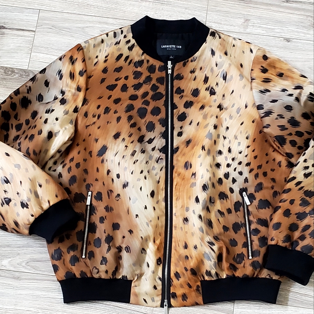Lafayette 148 New York Animal Print Bomber Jacket